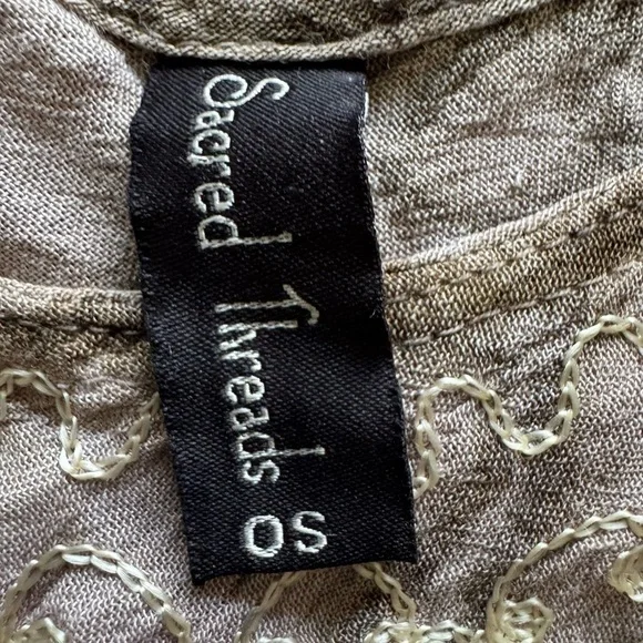 Sacred Thread Brown Tan Floral Embroidery Lightweight Blouse Size Medium OS - Picture 7 of 11